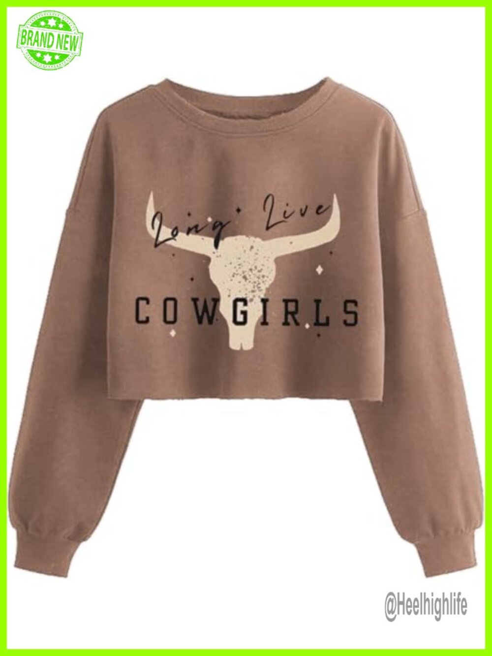 Graphic Print Crew Neck Crop Sweatshirt Lantern Long Sleeve Pullover